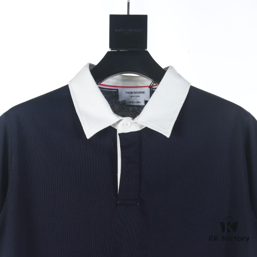 THOM BROWNE TB 24 Pre-Spring Collection Color-Block Collar Short-Sleeve Polo Shirt, Royal Blue