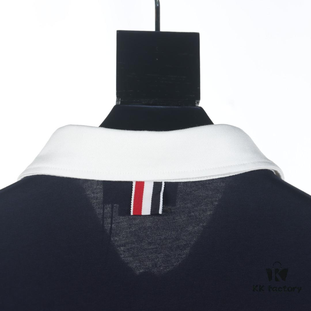 THOM BROWNE TB 24 Pre-Spring Collection Color-Block Collar Short-Sleeve Polo Shirt, Royal Blue