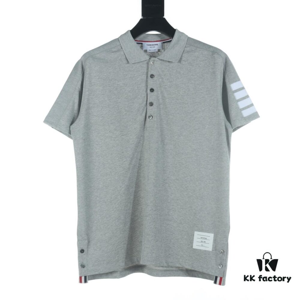 Thom Browne TB Striped Sleeve Woven Short-Sleeve Polo Shirt