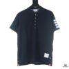 Thom Browne TB Striped Sleeve Woven Short-Sleeve Polo Shirt in Navy Blue
