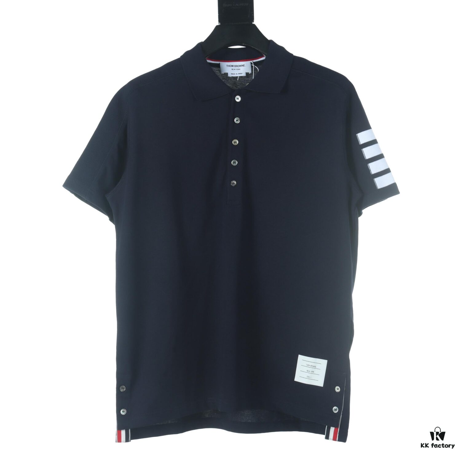 Thom Browne TB Striped Sleeve Woven Short-Sleeve Polo Shirt in Navy Blue