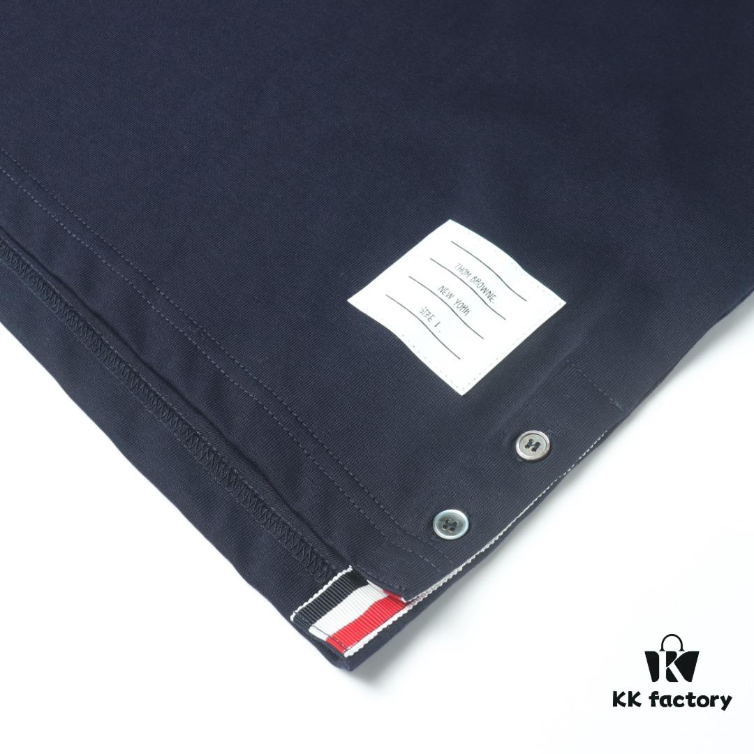 Thom Browne TB Striped Sleeve Woven Short-Sleeve Polo Shirt in Navy Blue
