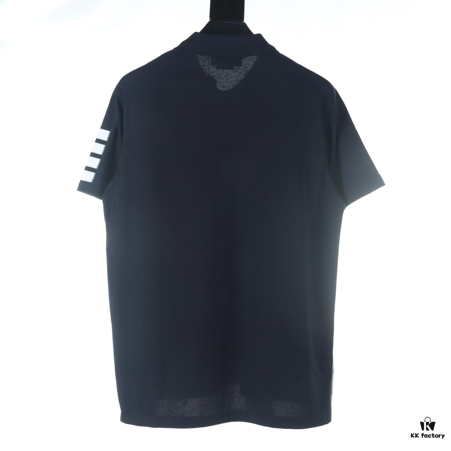 Thom Browne TB Striped Sleeve Woven Short-Sleeve Polo Shirt in Navy Blue