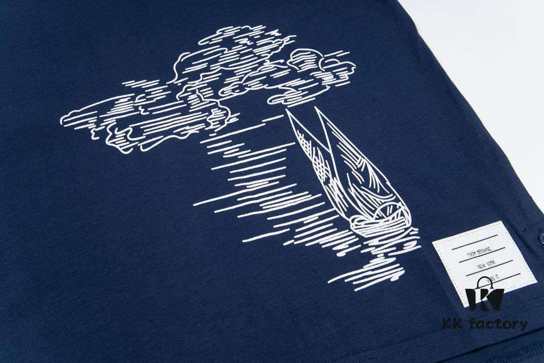 THOM BROWNE TB 24FW Sailboat Print Short-Sleeve T-Shirt