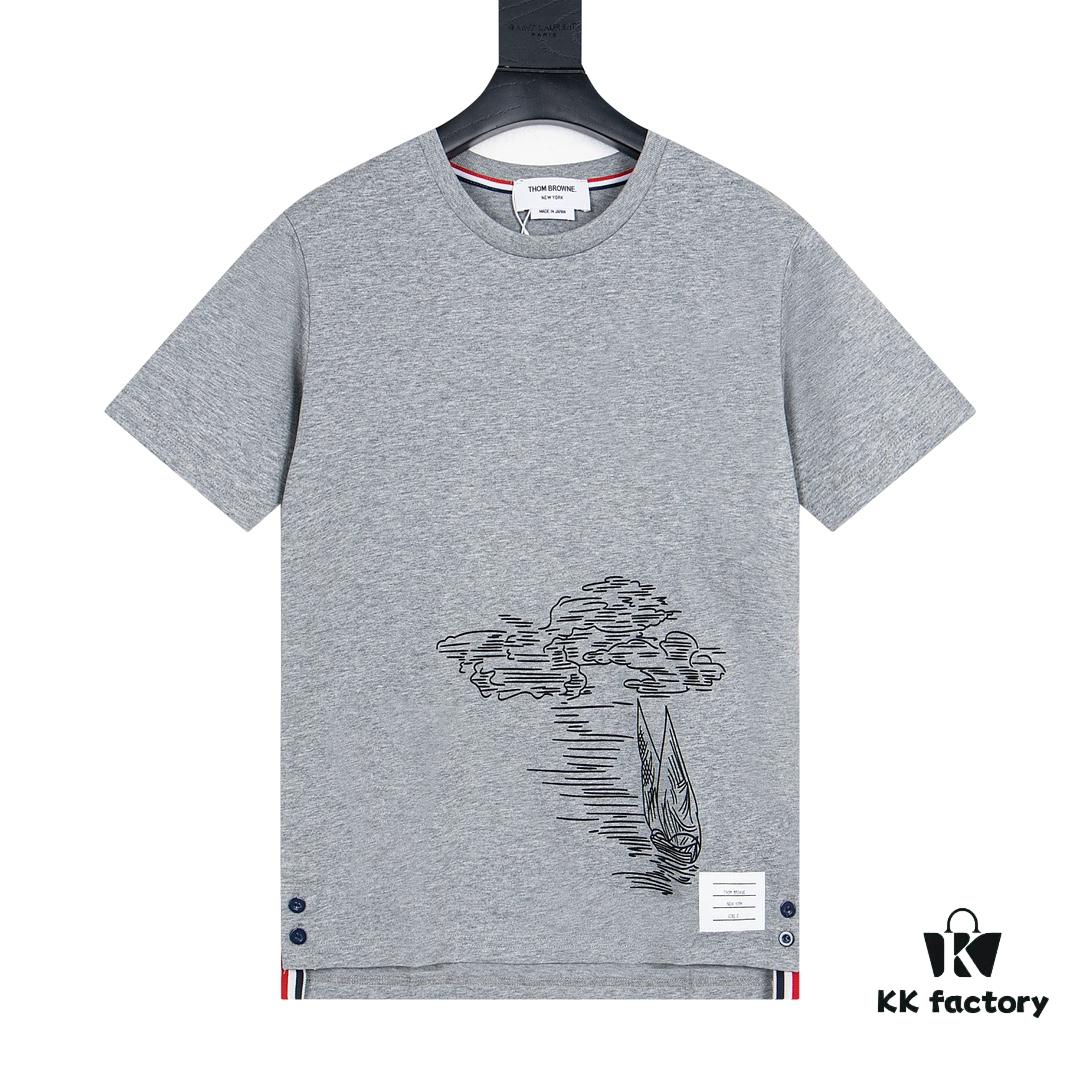 THOM BROWNE TB 24FW Sailboat Print Short Sleeve T-Shirt