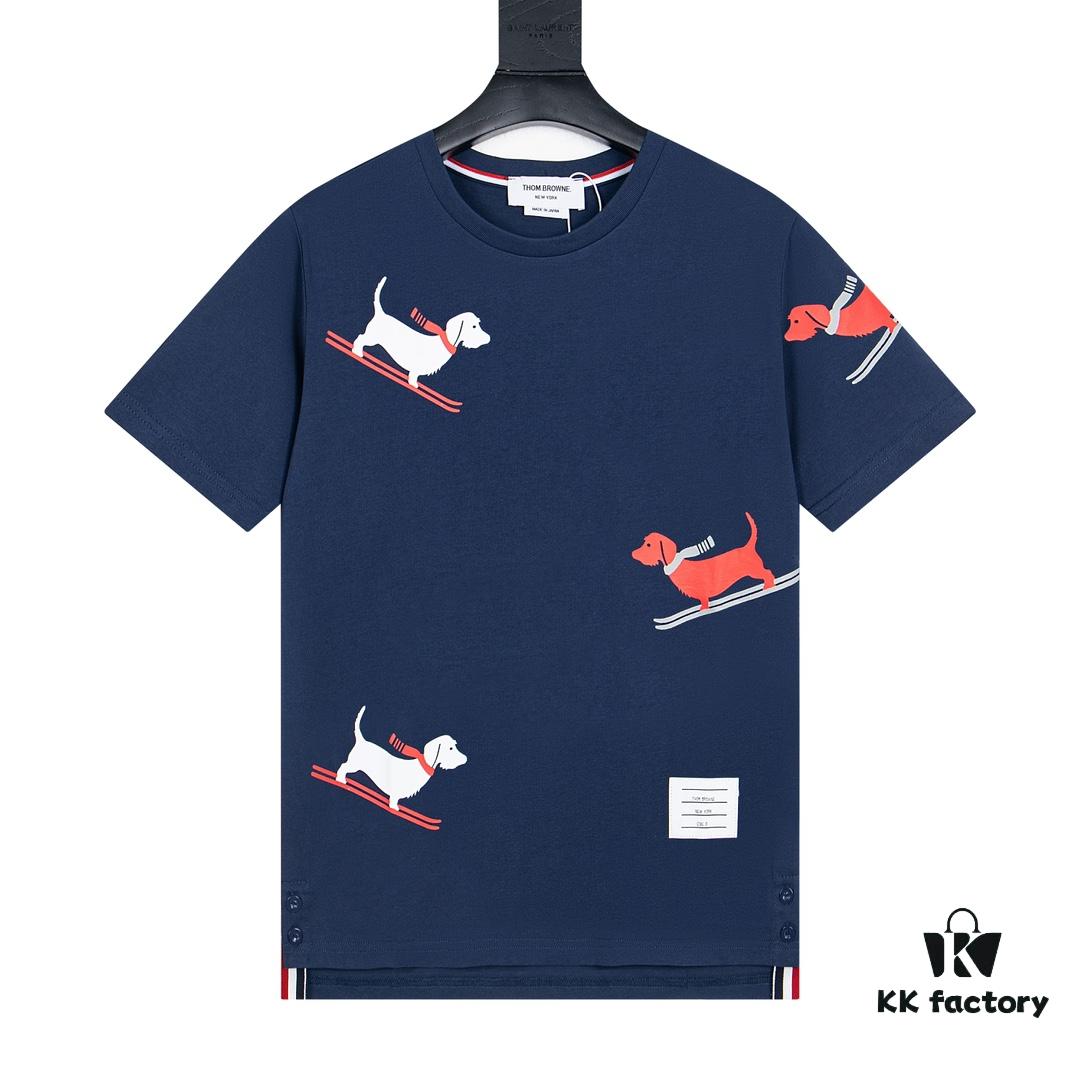 THOM BROWNE 24SS TB Skiing Puppy Short Sleeve T-Shirt Inspired by 1980s Retro Style