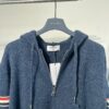THOM BROWNE Fall 2024 New Arrival Tricolor Sleeve Stripe Colorblock Zipper Knit Hooded Jacket, Classic TB Logo Zip-Up Cardigan, Rich and Textured Overall Color, Wool Blend Fabric with Soft Comfort, Contrasting Stripes Add Design Flair – Stylish, Unique, and Versatile Hooded Zip-Up Outerwear