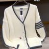 Thom Browne Color-Blocked V-Neck Classic Pocket Logo Mid-Length Knit Cardigan