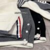 Thom Browne Color-Blocked V-Neck Knit Cardigan with Signature Tape and Classic Pocket, Mid-Length