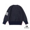 THOM BROWNE TB 24SS Snowflake Chunky-Knit Navy Blue Four-Stripes Crewneck Sweater for Couples