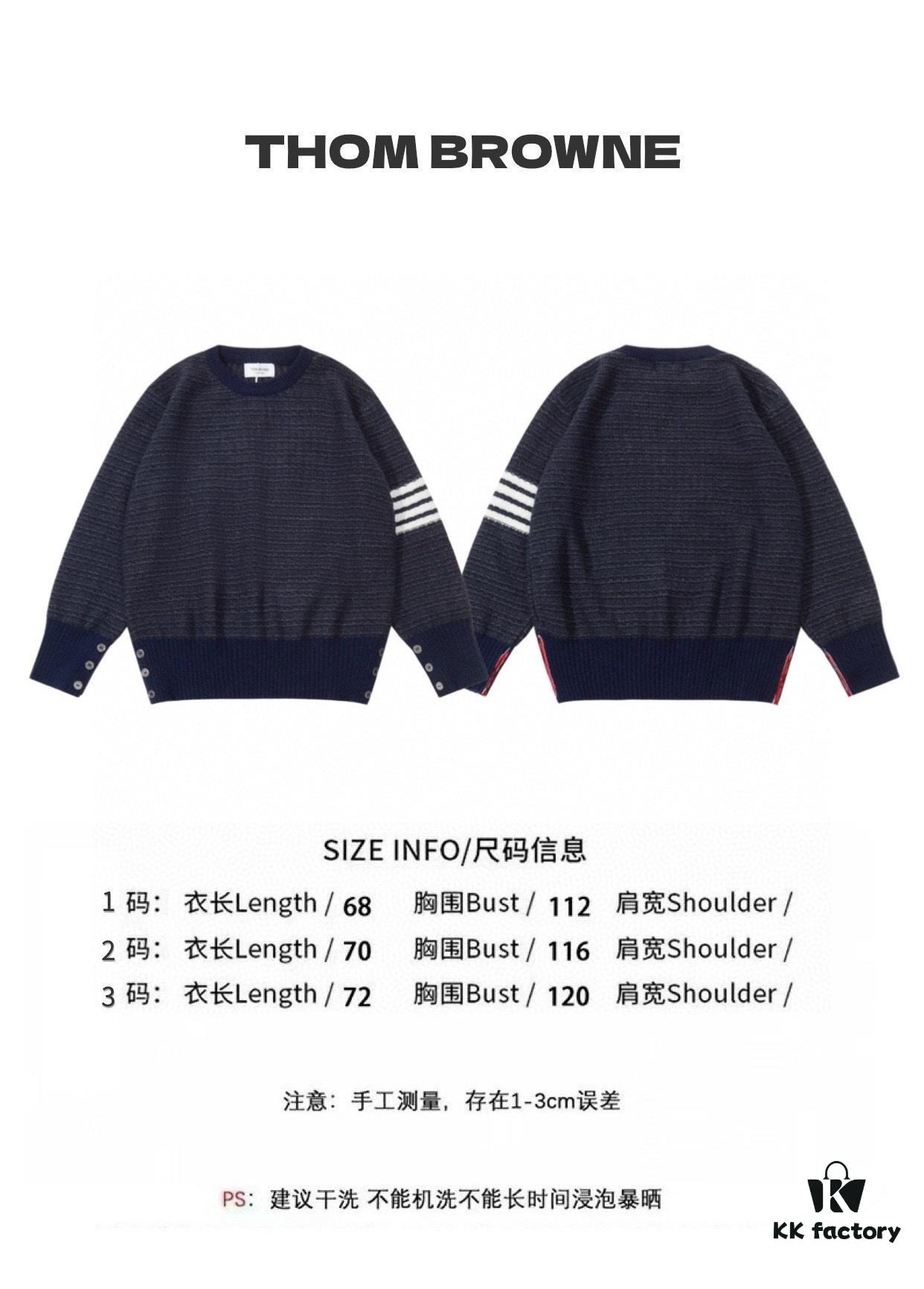 THOM BROWNE TB 24SS Snowflake Chunky-Knit Navy Blue Four-Stripes Crewneck Sweater for Couples