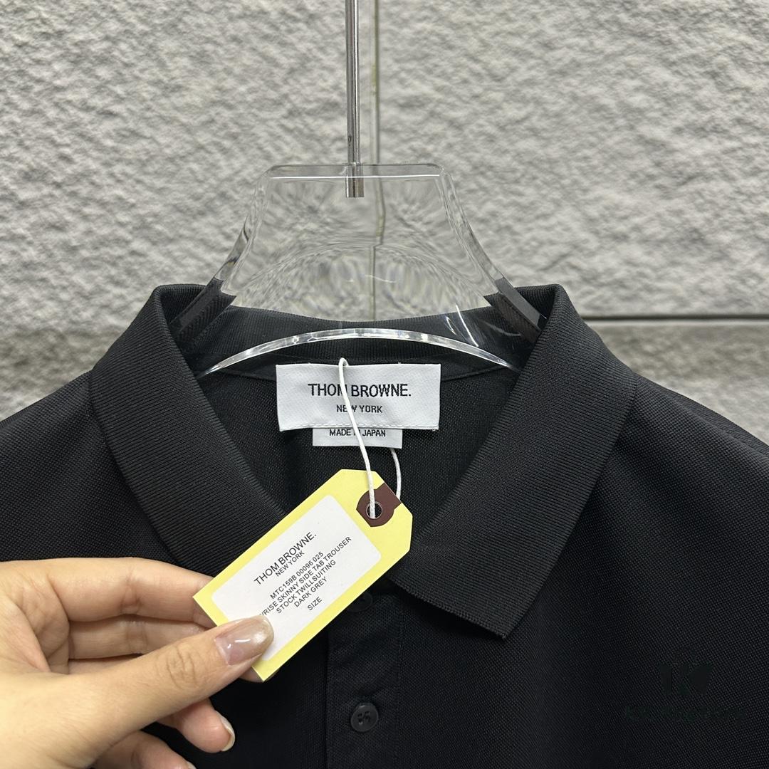 TB*Tom Short Sleeve Polo 2025 Spring/Summer New Arrival Minimalist Red White Blue Scarf Dog Embroidery Beaded Fabric Unisex Short Sleeve Polo Collar