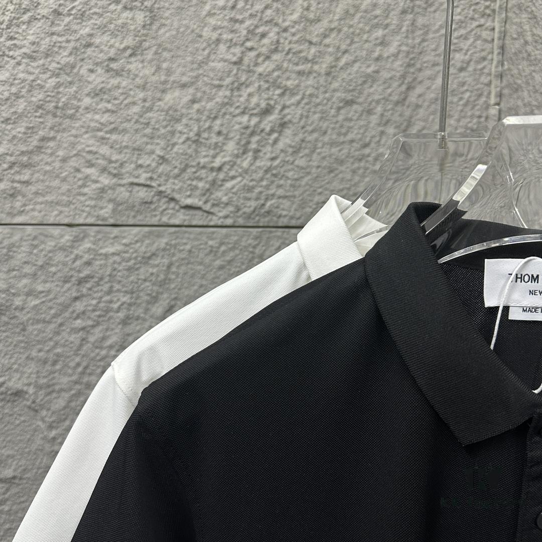 TB*Tom Short Sleeve Polo 2025 Spring/Summer New Arrival Minimalist Red White Blue Scarf Dog Embroidery Beaded Fabric Unisex Short Sleeve Polo Collar