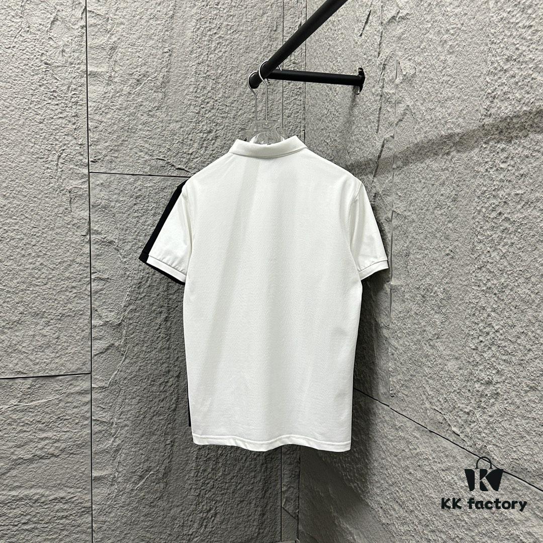 TB*Tom* Short Sleeve Polo 2025 Spring Summer New Arrival Minimalist Red White Blue Scarf Dog Embroidery Beaded Fabric Unisex Short Sleeve Polo Collar