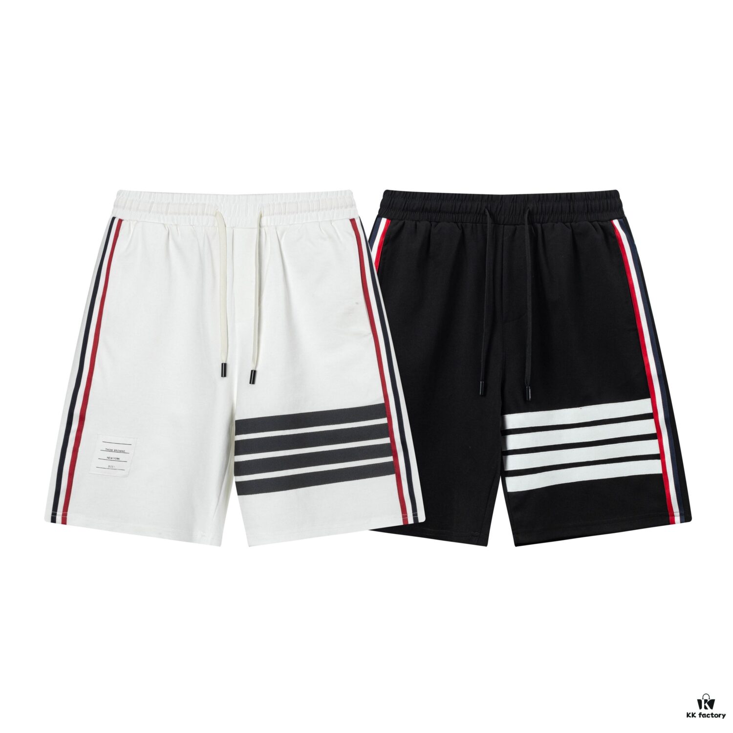 2025 TB New Arrival Knitted Shorts, Custom Fabric, Classic Three-Color Stripe Design, Streamlined and Structured Fit, Straight Striped Paneling, Premium Custom Drawstring Hardware, Smooth, Comfortable and Breathable Wear, Textured and Shapely Silhouette, Stylish Casual Wear