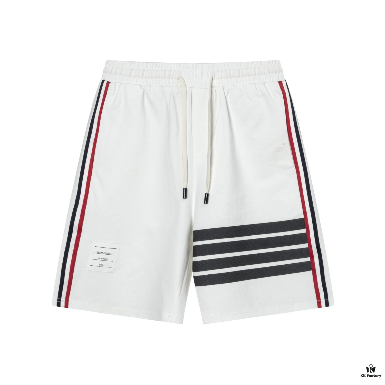 2025 TB New Arrival Knitted Shorts, Custom Fabric, Classic Three-Color Stripe Design, Streamlined and Structured Fit, Straight Striped Paneling, Premium Custom Drawstring Hardware, Smooth, Comfortable and Breathable Wear, Textured and Shapely Silhouette, Stylish Casual Wear