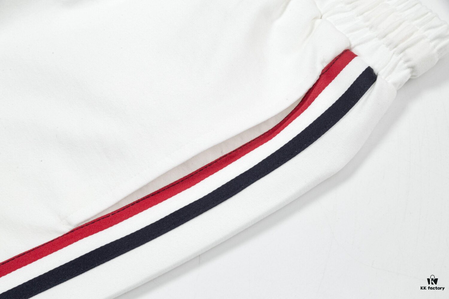 2025 TB New Arrival Knitted Shorts, Custom Fabric, Classic Three-Color Stripe Design, Streamlined and Structured Fit, Straight Striped Paneling, Premium Custom Drawstring Hardware, Smooth, Comfortable and Breathable Wear, Textured and Shapely Silhouette, Stylish Casual Wear