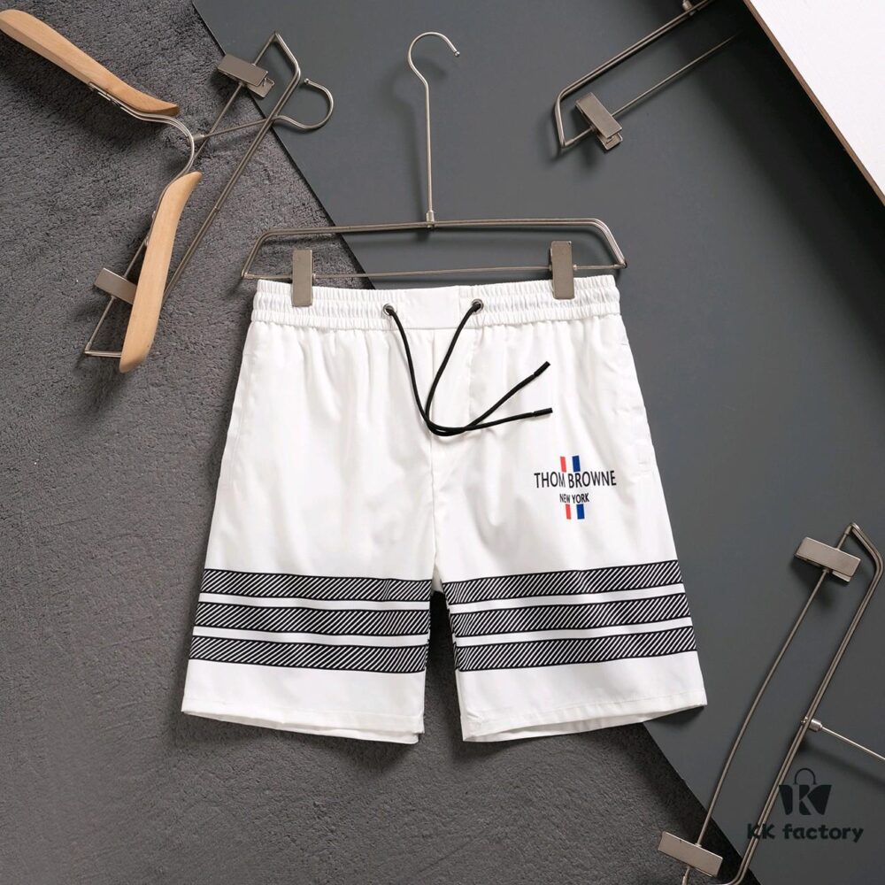 THOM BROWNE 2025 Spring and Summer New Arrival High-Quality Casual Quick-Dry Woven Beach Pants, 3D Digital Print, Premium Reproduction with Latest Embossed Logo Design, Ideal for Urban Fashion, Travel, and Leisure