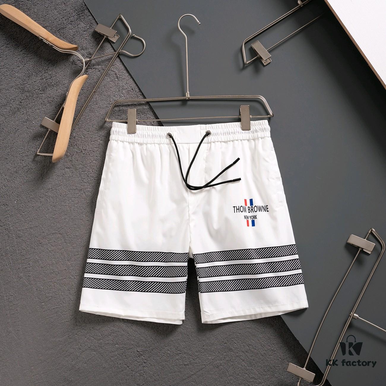 THOM BROWNE 2025 Spring and Summer New Arrival High-Quality Casual Quick-Dry Woven Beach Pants, 3D Digital Print, Premium Reproduction with Latest Embossed Logo Design, Ideal for Urban Fashion, Travel, and Leisure