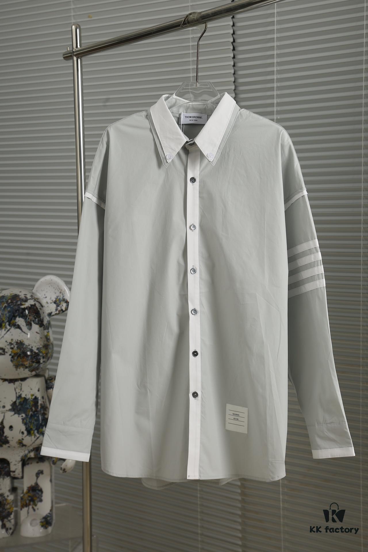 Designer TB25 Spring Summer New Arrival Shirt, 50s Poplin Cotton, Two-Tone Collar with Double Layer Design, Custom 12 Pairs Shell Buttons, Unisex Sizing S M L XL