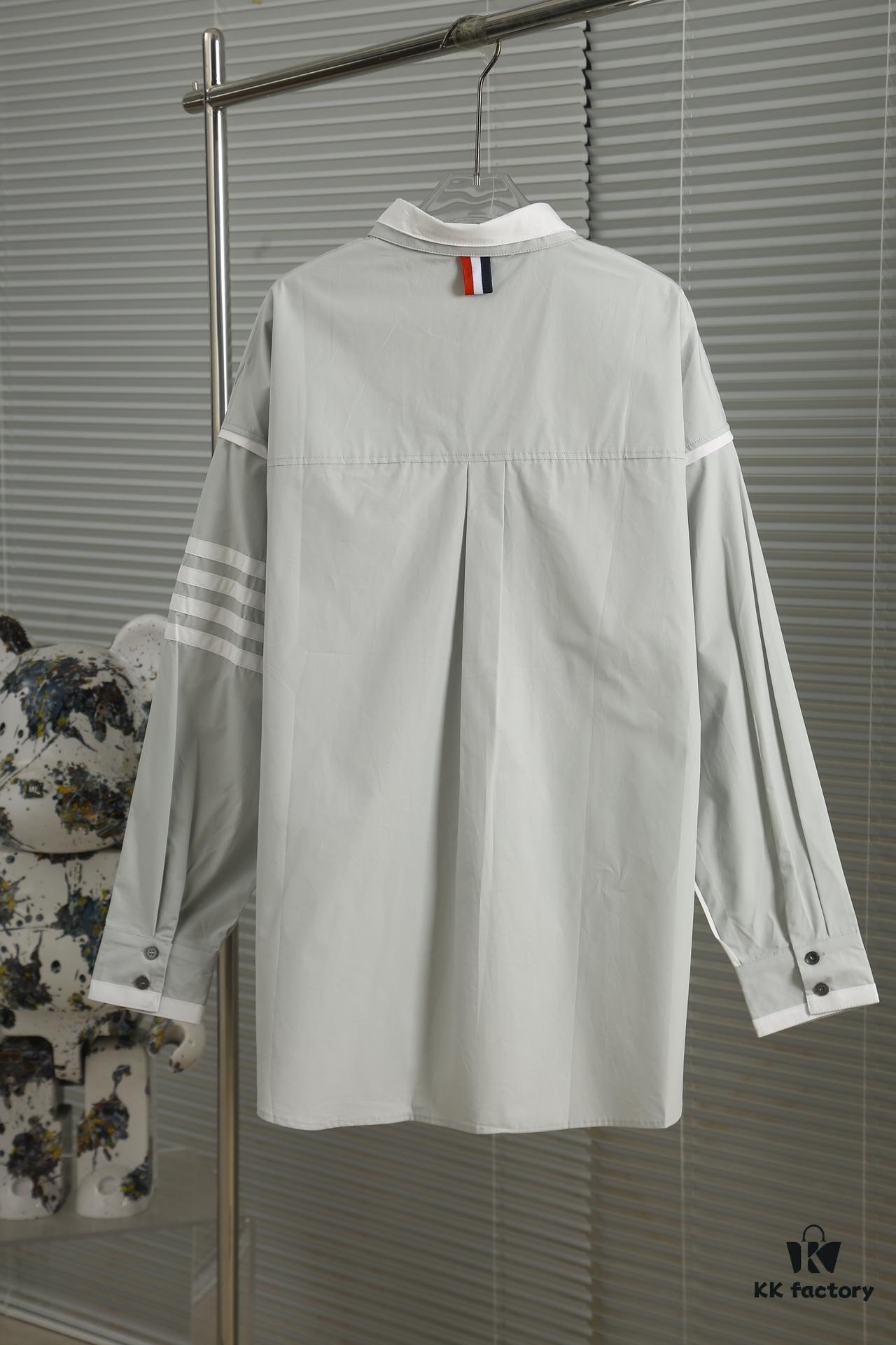 Designer TB25 Spring Summer New Arrival Shirt, 50s Poplin Cotton, Two-Tone Collar with Double Layer Design, Custom 12 Pairs Shell Buttons, Unisex Sizing S M L XL