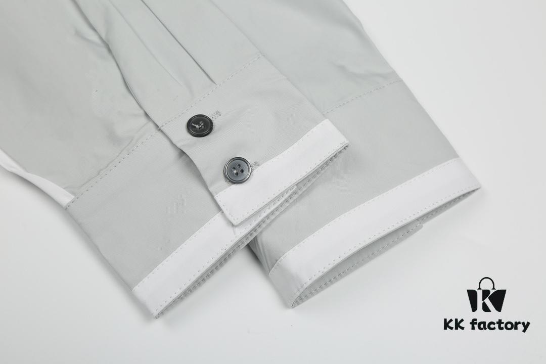 Designer TB25 Spring Summer New Arrival Shirt, 50s Poplin Cotton, Two-Tone Collar with Double Layer Design, Custom 12 Pairs Shell Buttons, Unisex Sizing S M L XL