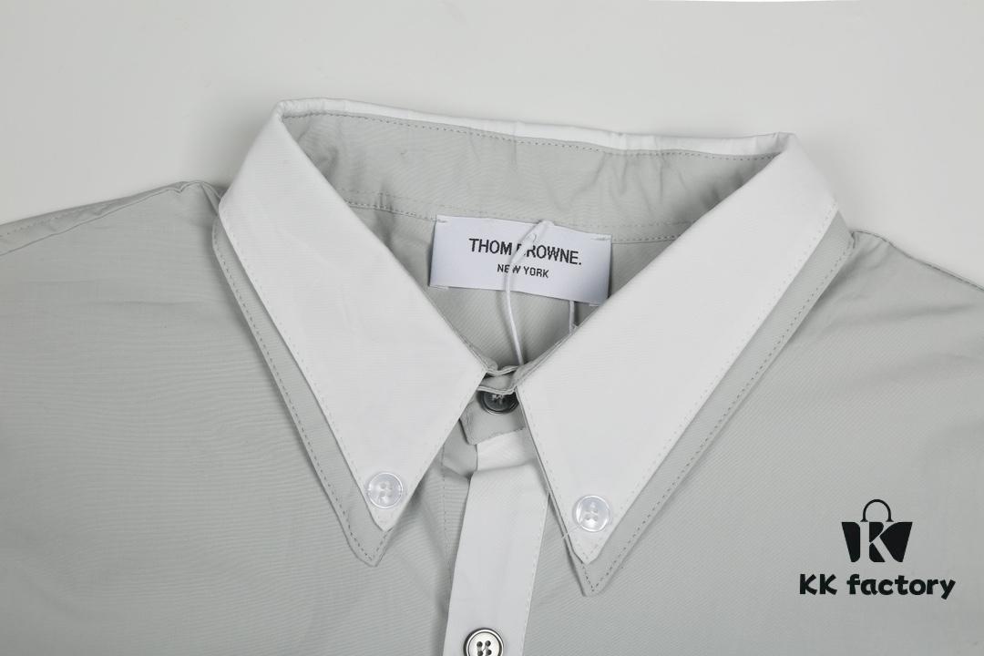 Designer TB25 Spring Summer New Arrival Shirt, 50s Poplin Cotton, Two-Tone Collar with Double Layer Design, Custom 12 Pairs Shell Buttons, Unisex Sizing S M L XL