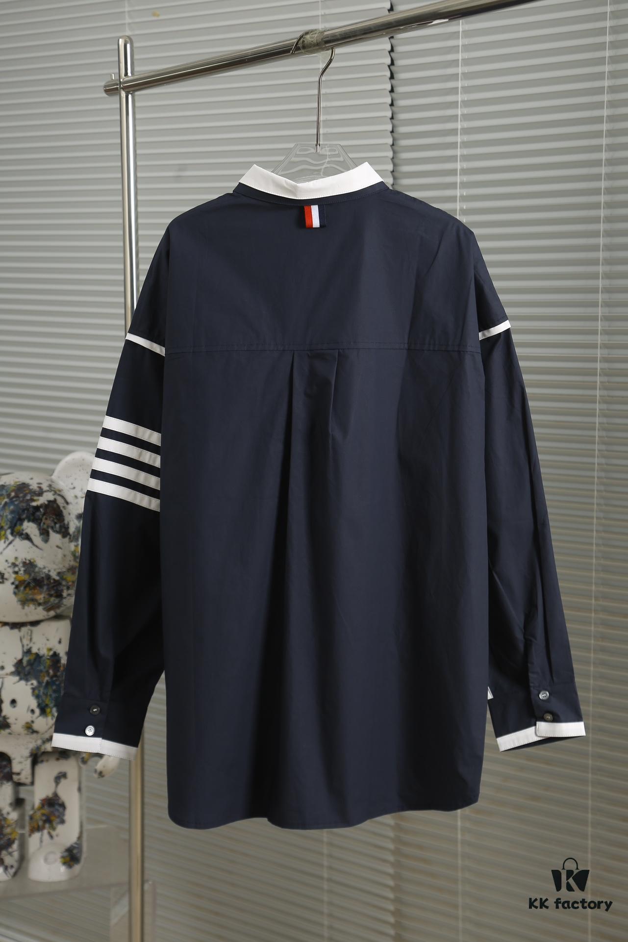 Designer TB25 Spring Summer New Arrivals Shirt, 50s Poplin Cotton Wear, Double Layer Contrast Collar, 12 Pairs Custom Shell Buttons, Sizes S M L XL Unisex