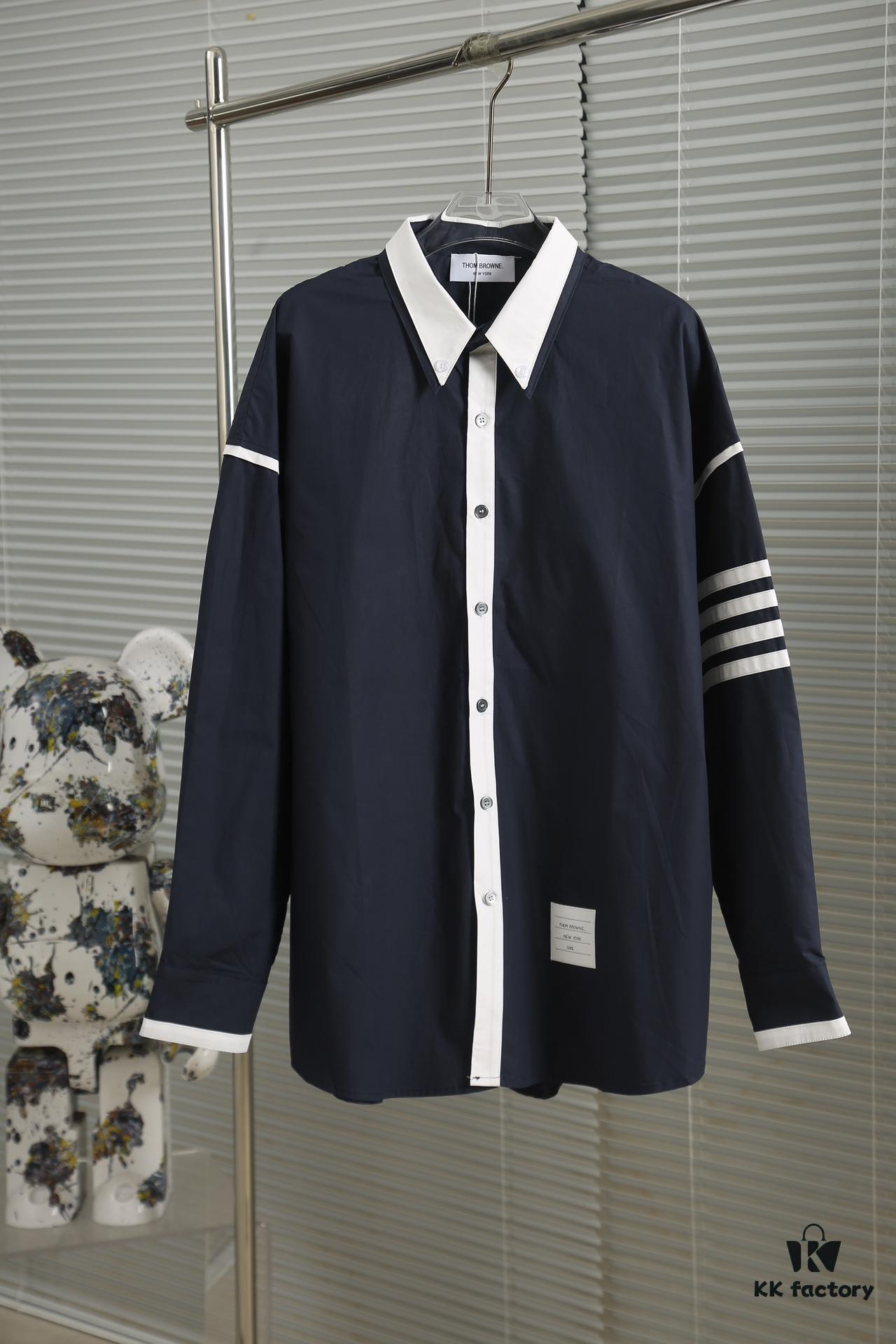 Designer TB25 Spring Summer New Arrivals Shirt, 50s Poplin Cotton Wear, Double Layer Contrast Collar, 12 Pairs Custom Shell Buttons, Sizes S M L XL Unisex