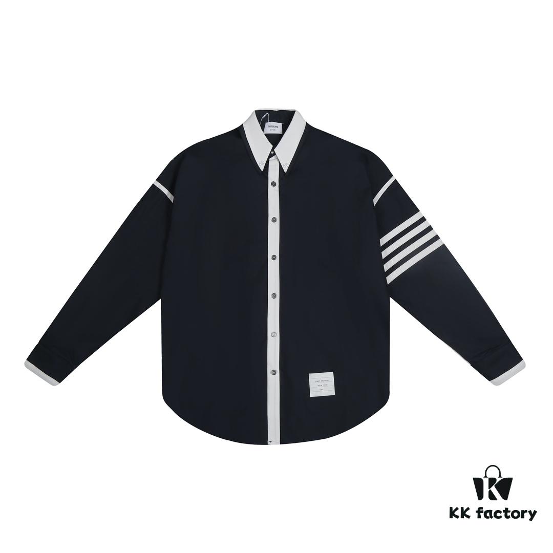 Designer TB25 Spring Summer New Arrivals Shirt, 50s Poplin Cotton Wear, Double Layer Contrast Collar, 12 Pairs Custom Shell Buttons, Sizes S M L XL Unisex