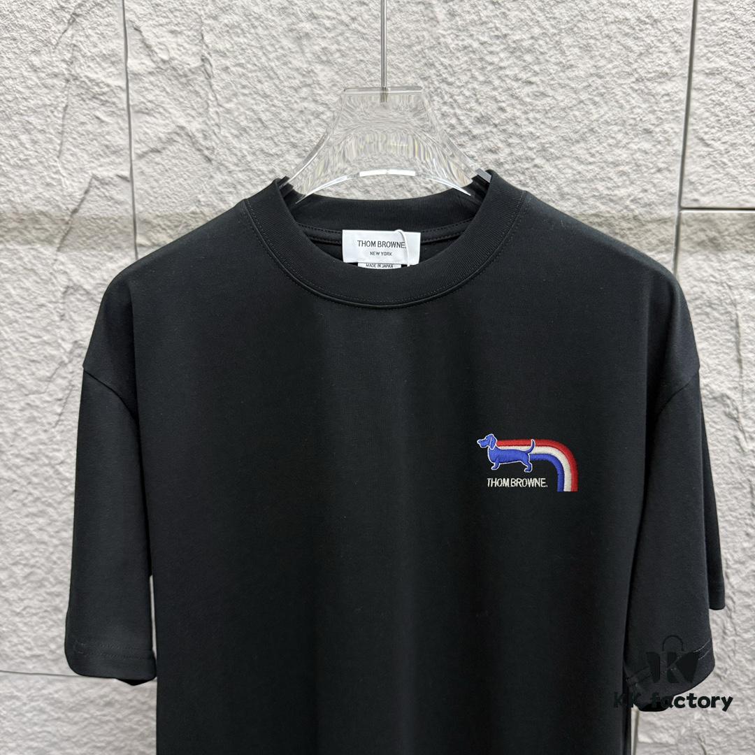 TB*Tommy* 2025 Spring and Summer New Arrival Classic Red, White, and Blue Three-Stripe Scarf with Dog Embroidery Short Sleeve T-Shirt Unisex Custom Dual-Yarn Plain-Woven 100% Cotton 300 Fabric