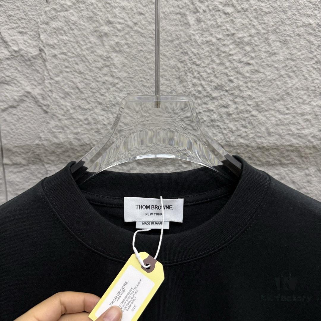 TB*Tommy* 2025 Spring and Summer New Arrival Classic Red, White, and Blue Three-Stripe Scarf with Dog Embroidery Short Sleeve T-Shirt Unisex Custom Dual-Yarn Plain-Woven 100% Cotton 300 Fabric