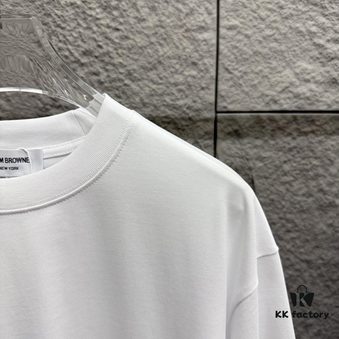 TB*Tommy* 2025 Spring and Summer New Arrival Classic Scarf Dog Embroidery Short Sleeve T-Shirt Custom Double Gauze Plain Weave Pure Cotton 300 Fabric Unisex