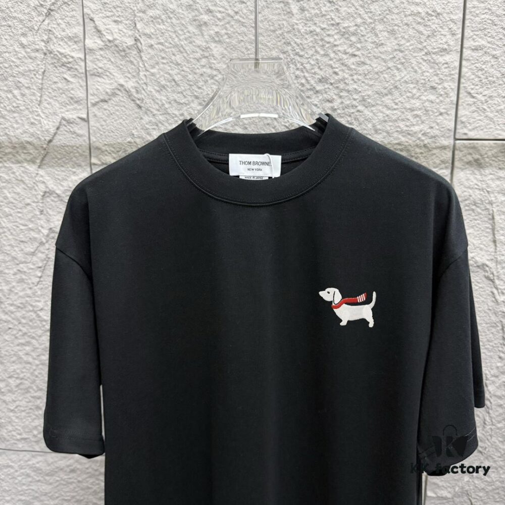 TB*Tommy* 2025 Spring/Summer New Arrival Classic Scarf Dog Embroidery Short Sleeve T-Shirt Custom Double Gauze Plain Weave 100% Cotton 300 Fabric Unisex