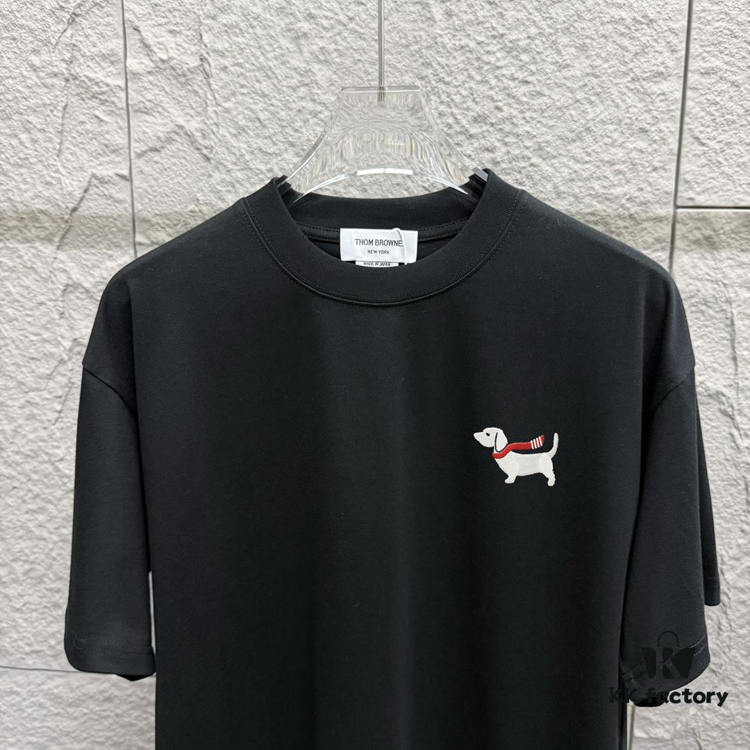 TB*Tommy* 2025 Spring/Summer New Arrival Classic Scarf Dog Embroidery Short Sleeve T-Shirt Custom Double Gauze Plain Weave 100% Cotton 300 Fabric Unisex