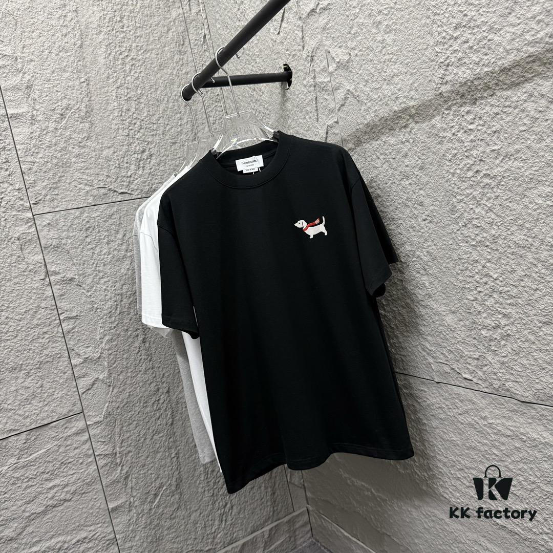 TB*Tommy* 2025 Spring/Summer New Arrival Classic Scarf Dog Embroidery Short Sleeve T-Shirt Custom Double Gauze Plain Weave 100% Cotton 300 Fabric Unisex