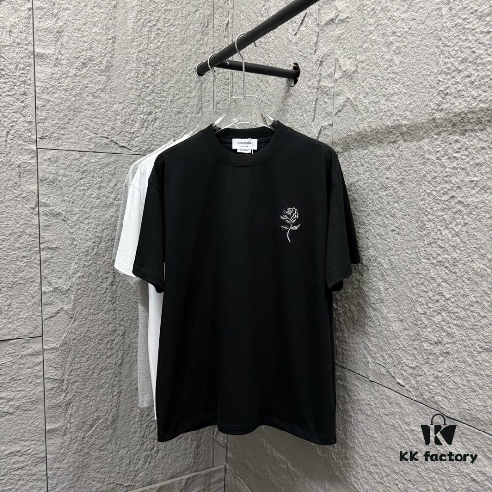 TB*Tom 2025 Spring/Summer New Arrival Classic Rose Embroidery Short-Sleeve T-Shirt Unisex Design Made from Custom Double-Gauze Plain-Woven 300g Cotton Fabric