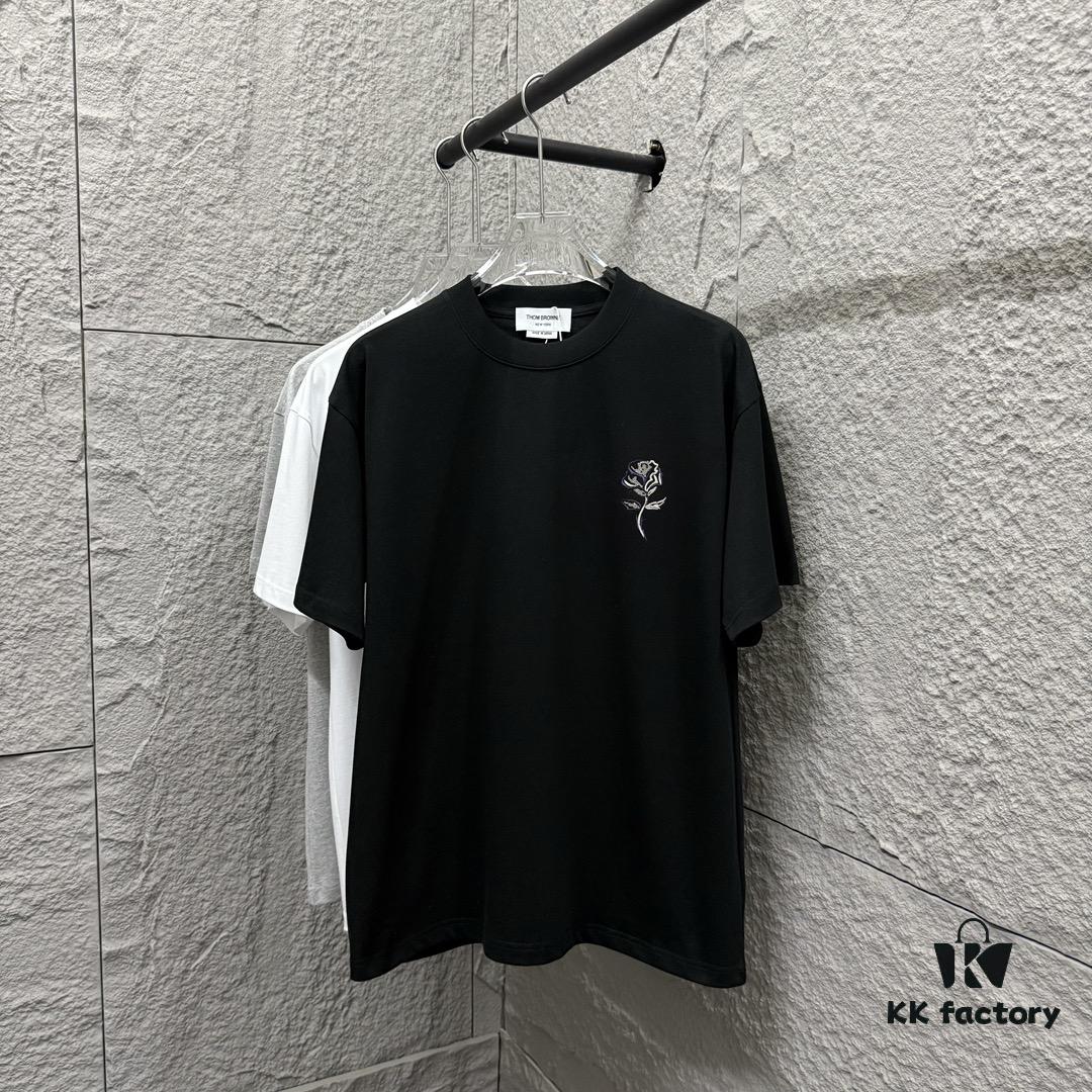 TB*Tom 2025 Spring/Summer New Arrival Classic Rose Embroidery Short-Sleeve T-Shirt Unisex Design Made from Custom Double-Gauze Plain-Woven 300g Cotton Fabric