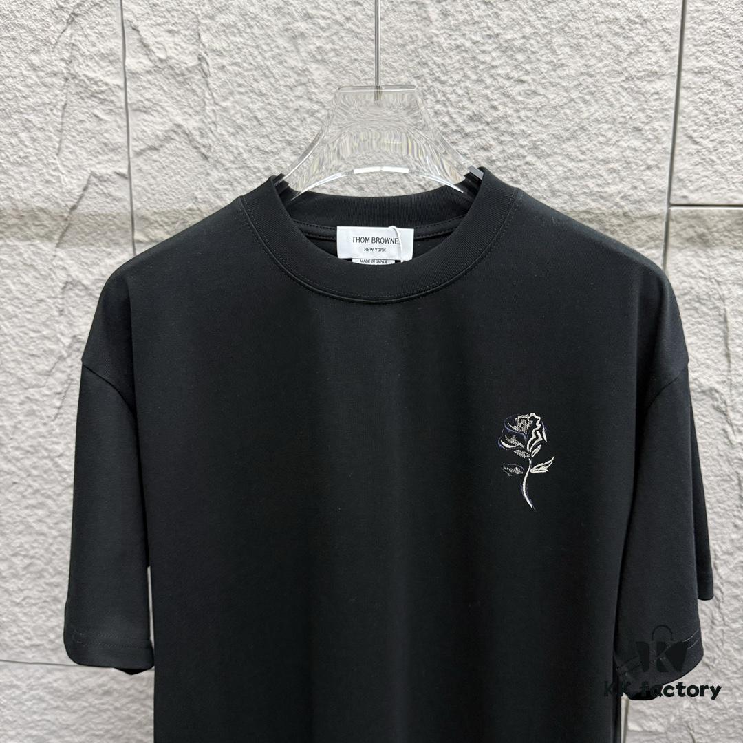 TB*Tom 2025 Spring/Summer New Arrival Classic Rose Embroidery Short-Sleeve T-Shirt Unisex Design Made from Custom Double-Gauze Plain-Woven 300g Cotton Fabric