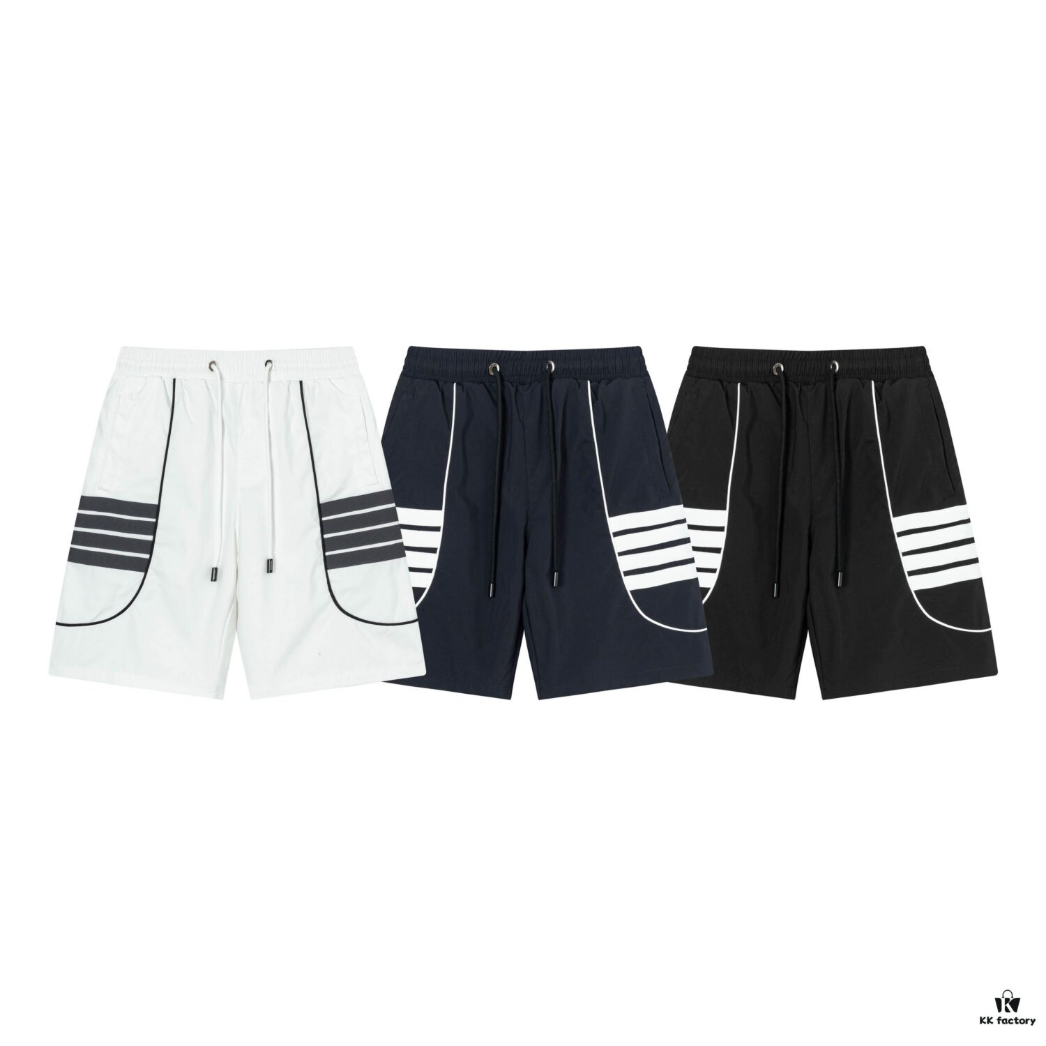 2025 TB New Quick-Dry Beach Shorts, Custom Fabric, Embroidered Logo, Structured Fit with Straight Stripe Panels