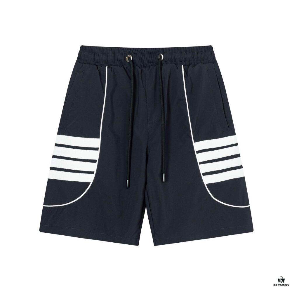 2025 TB New Quick-Dry Beach Shorts, Custom Fabric, Embroidered Logo, Structured Fit with Straight Stripe Panels