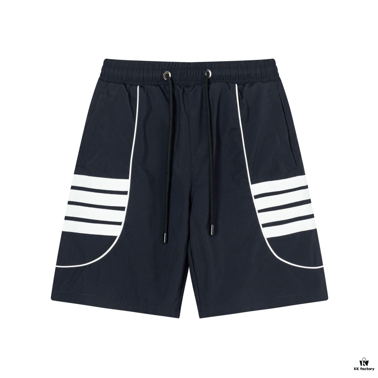 2025 TB New Quick-Dry Beach Shorts, Custom Fabric, Embroidered Logo, Structured Fit with Straight Stripe Panels