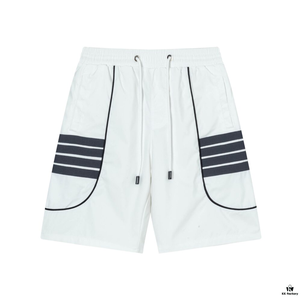 2025 TB New Quick-Dry Beach Shorts, Custom Fabric, Embroidered Logo, Slim Tailored Fit with Straight Stripe Panel Design