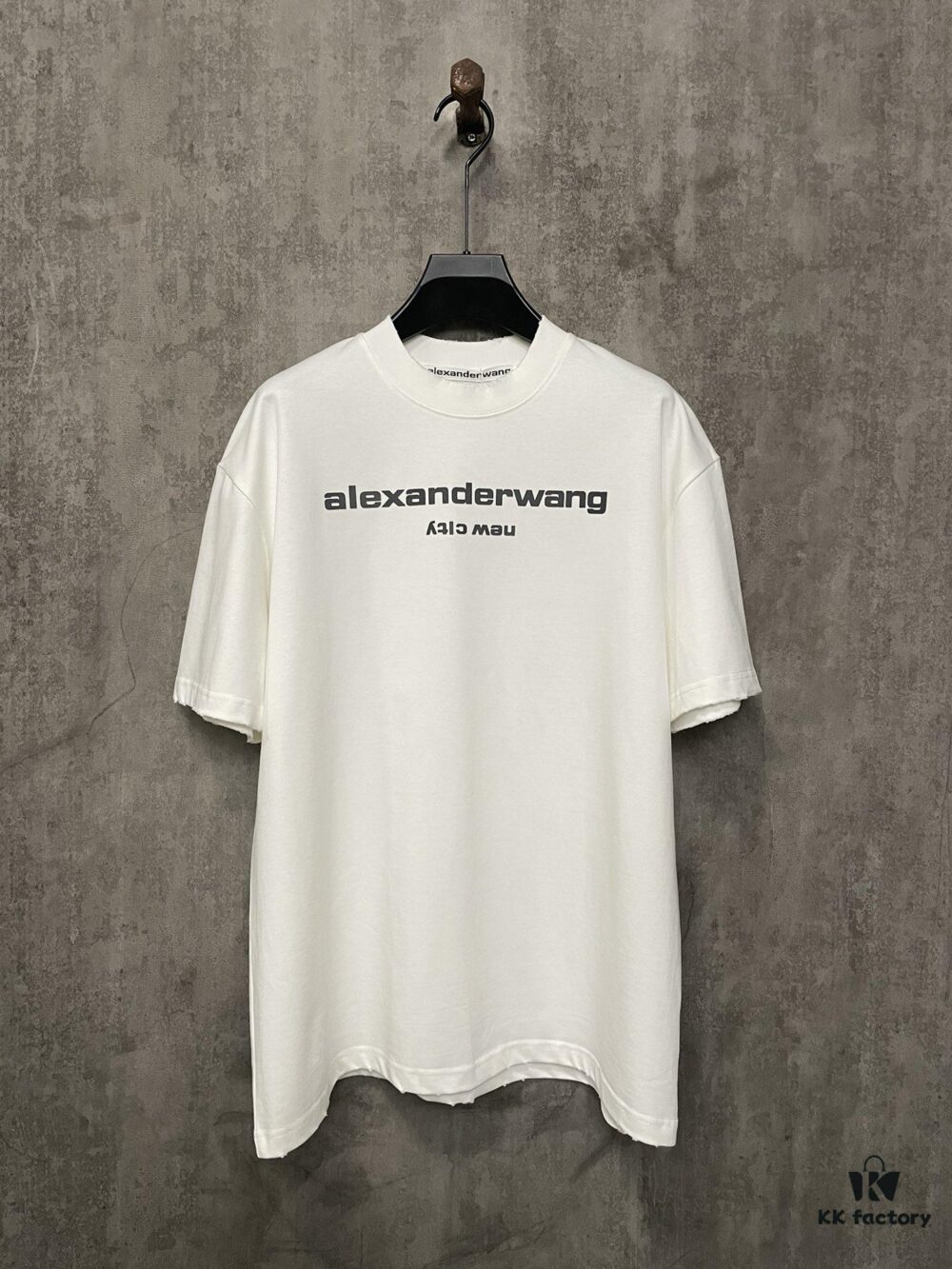 Alexander Wang 24SS Classic Logo Distressed Heavyweight T-Shirt with Thick Plate Print