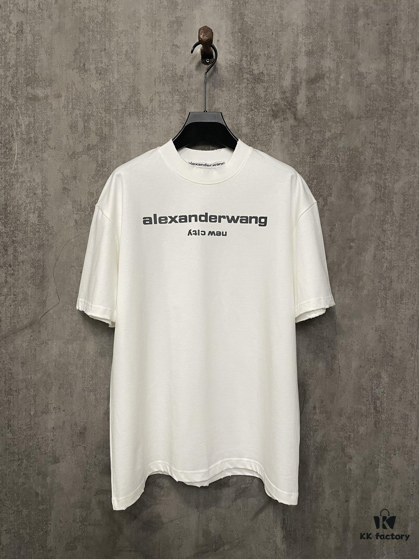 Alexander Wang 24SS Classic Logo Distressed Heavyweight T-Shirt with Thick Plate Print
