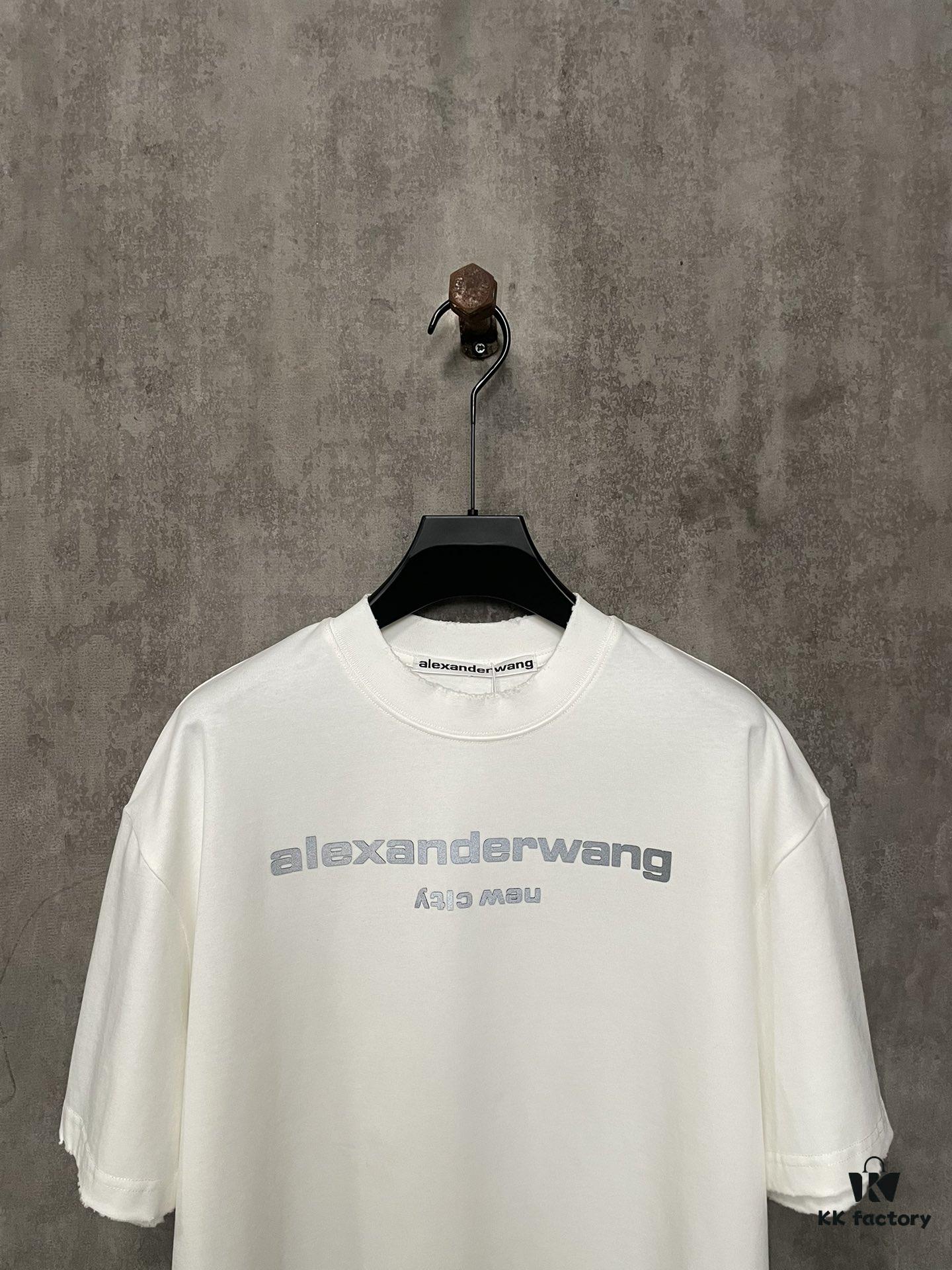 Alexander Wang 24SS Classic Logo Distressed Heavyweight T-Shirt with Thick Plate Print