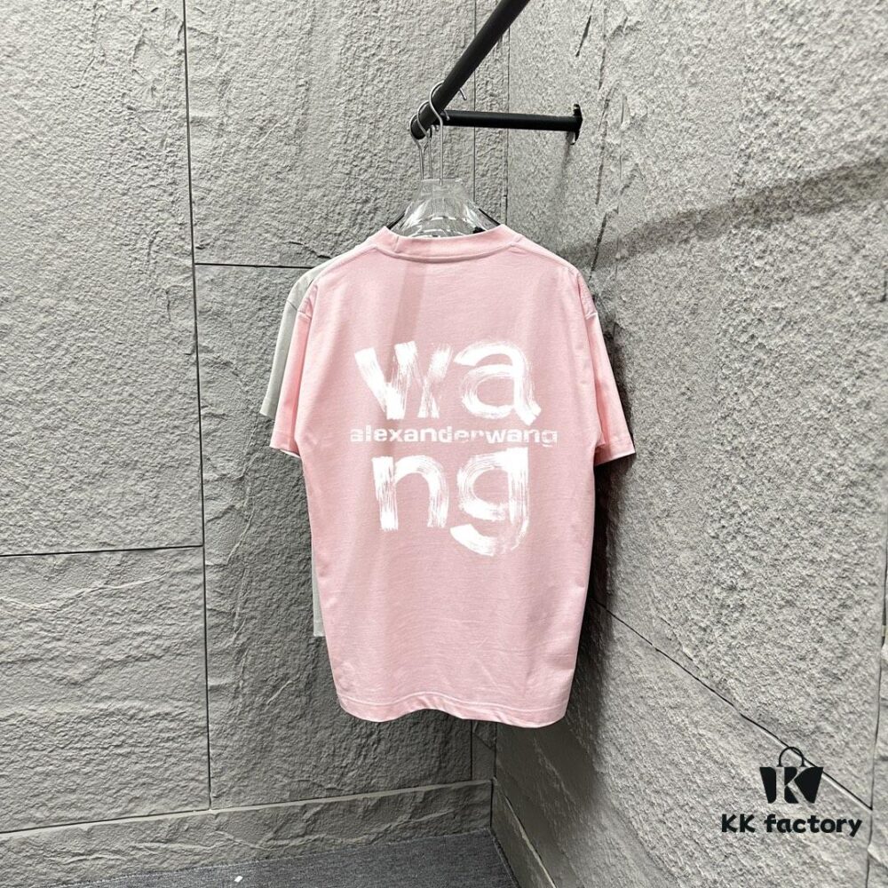 Alexander Wang 2025 Spring/Summer New Arrival Classic WANG Front and Back Letter Print Custom Double Gauze Plain Cotton Short Sleeve T-Shirt Unisex