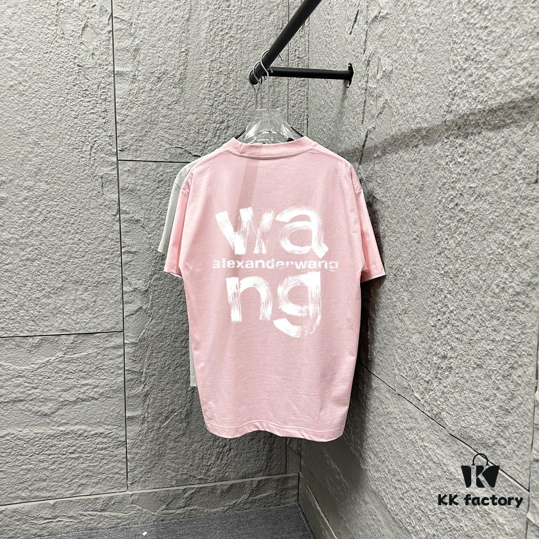 Alexander Wang 2025 Spring/Summer New Arrival Classic WANG Front and Back Letter Print Custom Double Gauze Plain Cotton Short Sleeve T-Shirt Unisex