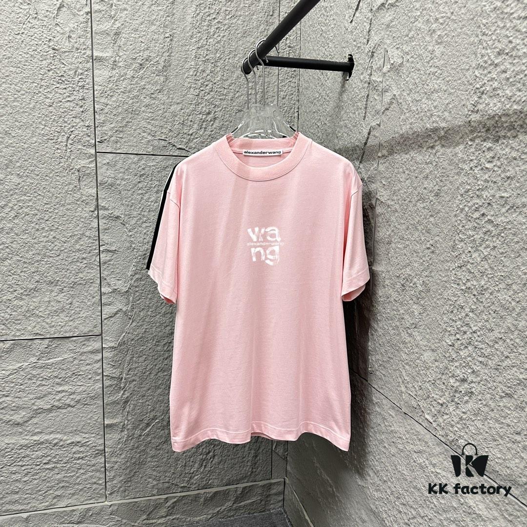 Alexander Wang 2025 Spring/Summer New Arrival Classic WANG Front and Back Letter Print Custom Double Gauze Plain Cotton Short Sleeve T-Shirt Unisex