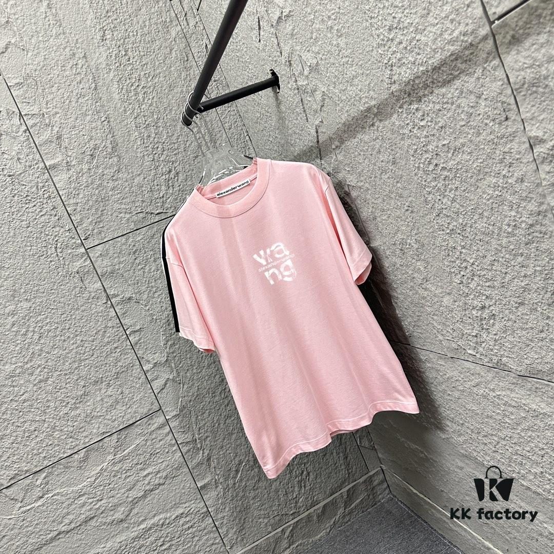 Alexander Wang 2025 Spring/Summer New Arrival Classic WANG Front and Back Letter Print Custom Double Gauze Plain Cotton Short Sleeve T-Shirt Unisex